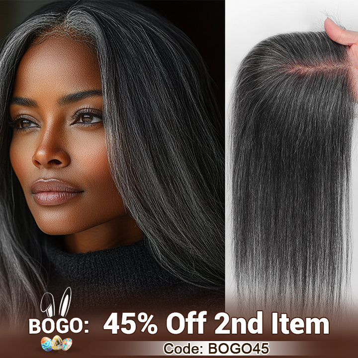 Soul lady wigs Easter Sale: US DOMESTIC SHIPPING | Medium Salt And Pepper Swiss Lace Toppers Straight Human Hair Crown Picese For Thinning Hair