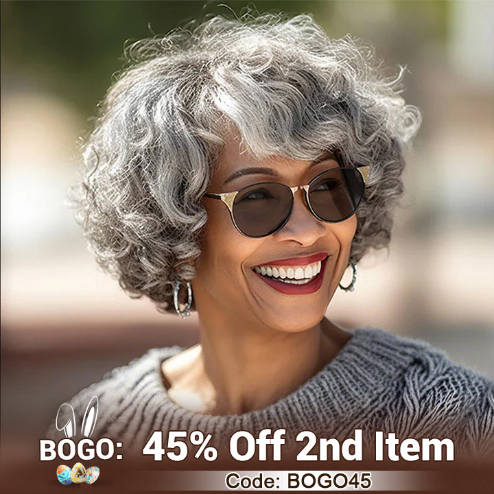 Soul lady wigs easter day sale Instant Wear To Go Salt And Pepper Wig For Older Women Glueless Human Hair Loose Curly Bob Wigs For Seniors