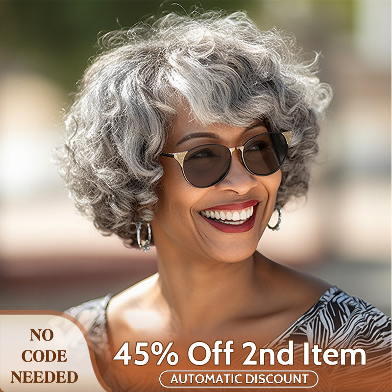 Soul Lady wigs mother day sale - Instant Wear To Go Salt And Pepper Wig For Older Women Glueless Human Hair Loose Curly Bob Wigs For Seniors-promotions