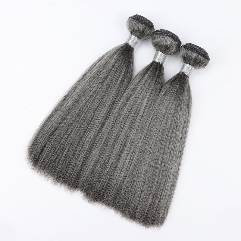 Soul Lady Salt and Pepper Straight Human Hair 1/2/3/4 Bundles Natural Grey Hair Extensions 100% Human Hair