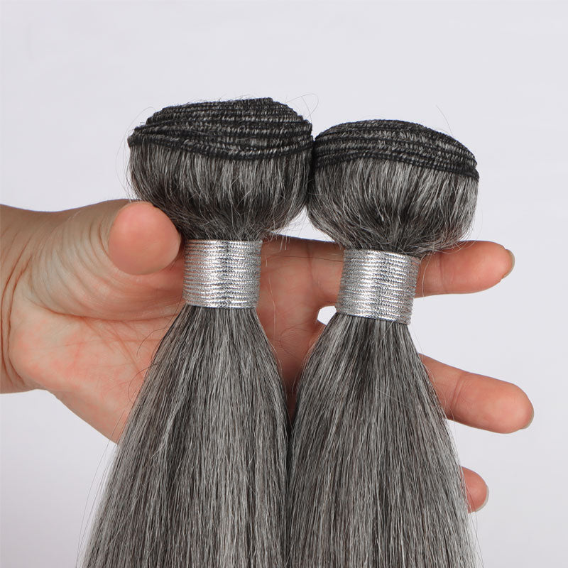 Soul Lady Salt and Pepper Straight Human Hair 1/2/3/4 Bundles Natural Grey Hair Extensions 100% Human Hair