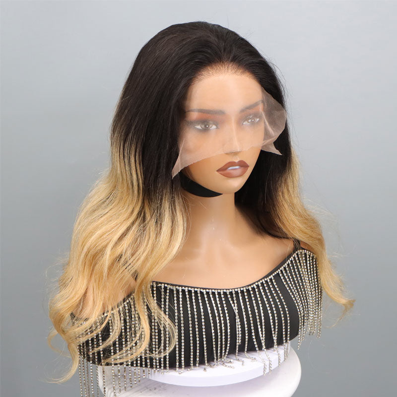 T1B/27 Body Wave Ombre Honey Blonde 3 In 1 Half Wig Beginner Friendly Glueless 3/4 Wig 100% Human Hair