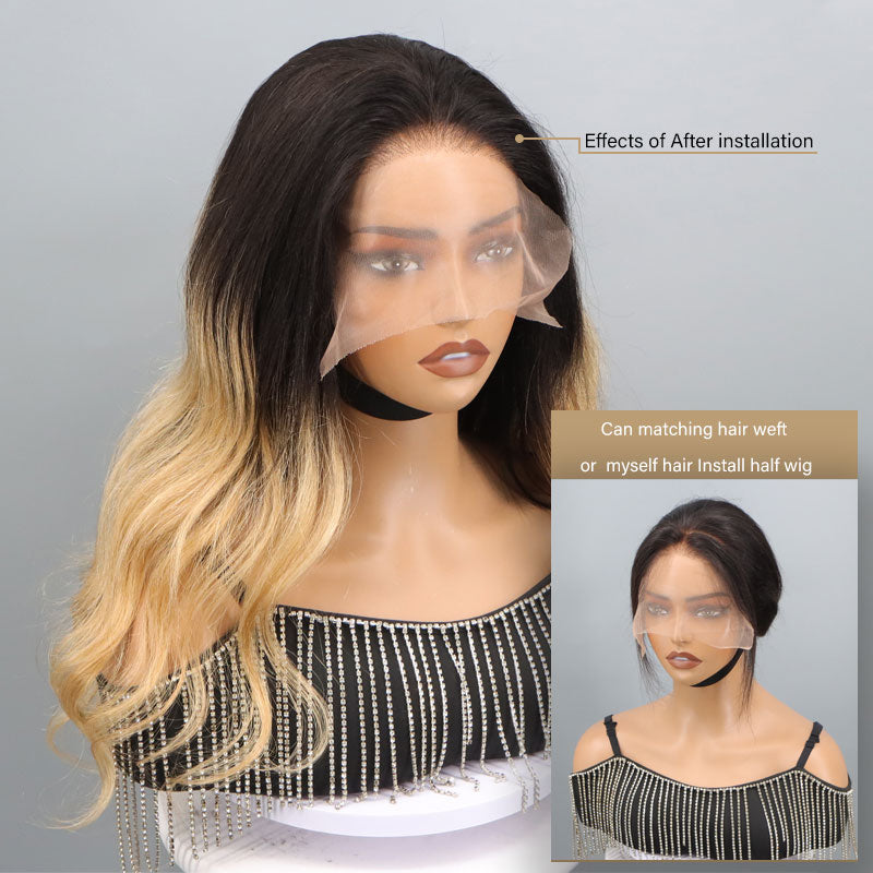 COPY - Ombre Blonde wig Ombre Blonde Wig #4/613 Ombre Lace Front Wig With Dark Roots  main image 3