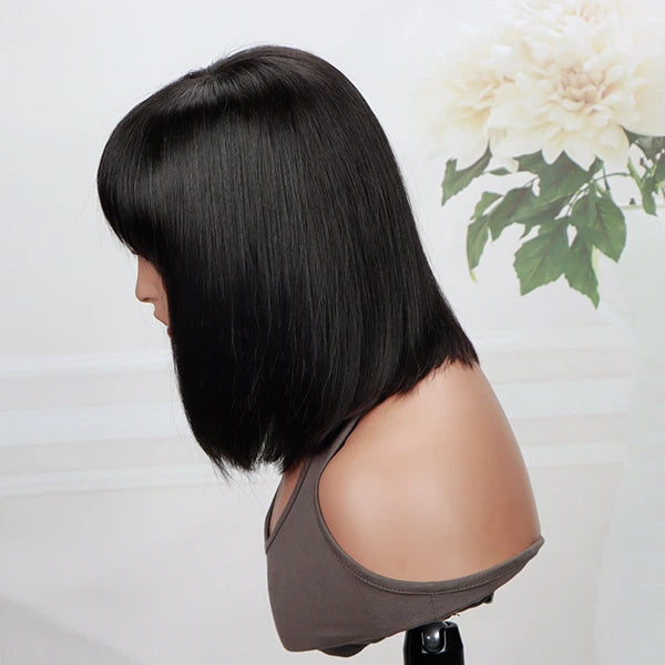 Lace Bob Wig With Bangs Layered Cut Straight Hair Wig - soulladyhair