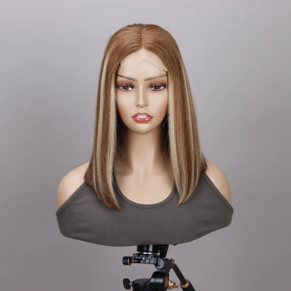Brown Color Bob Wig with Blonde Highlights 5x5 HD Lace Wig