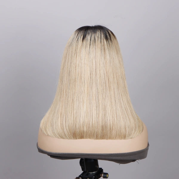 Dirty Blonde Color with Black Roots Straight Hair Bob Wigs 5x5 HD Lace Wig