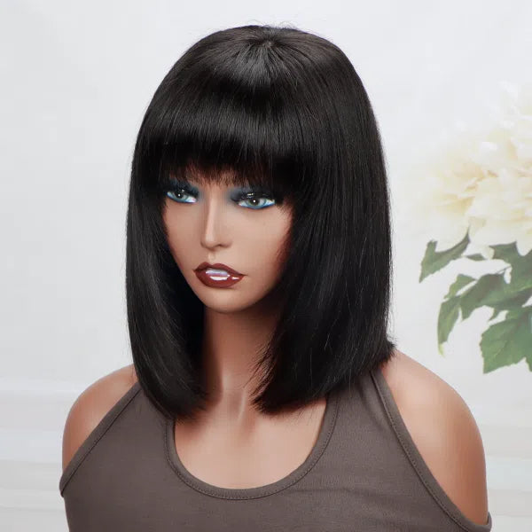 Lace Bob Wig With Bangs Layered Cut Straight Hair Wig - soulladyhair