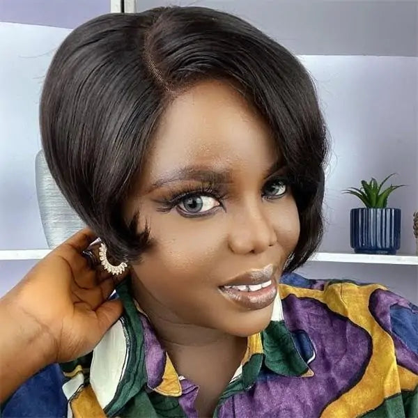 Executive Chic: Natural Black Pixie Cut Wig Mature Boss Style Glueless Design- 5x5 HD Lace Human Hair Wigs Soul Lady Executive Chic: Natural Black Pixie Cut Wig Mature Boss Style Glueless Design- 5x5 HD Lace Human Hair Wigs Soul Lady