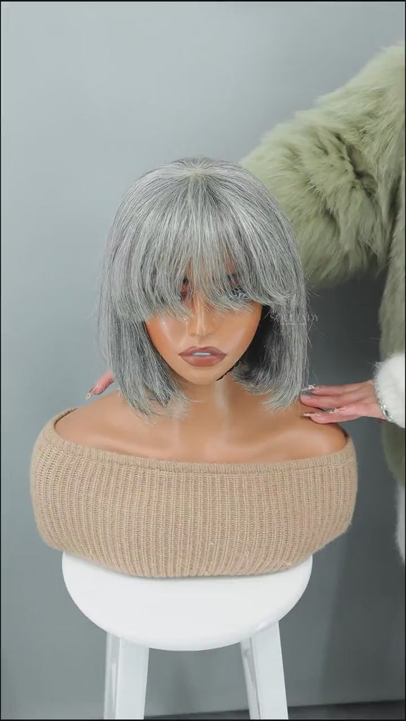 Soul lady wigs Medium Salt And Pepper Swiss Lace Toppers Straight Human Hair Crown Picese For women with Thinning Hair