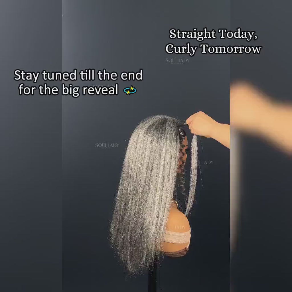 Soul Lady Silver Gray Straight Hair Headband Wig Real Human Hair Glueless Wigs For Women-standard salt and pepper color wig-video