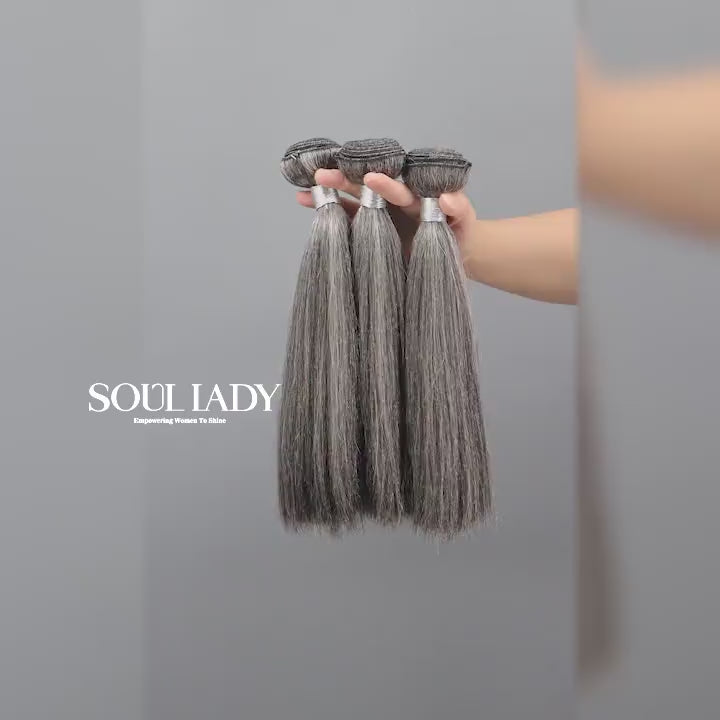 Soul Lady Salt and Pepper Straight Human Hair 1/2/3/4 Bundles Natural Grey Hair Extensions 100% Human Hair