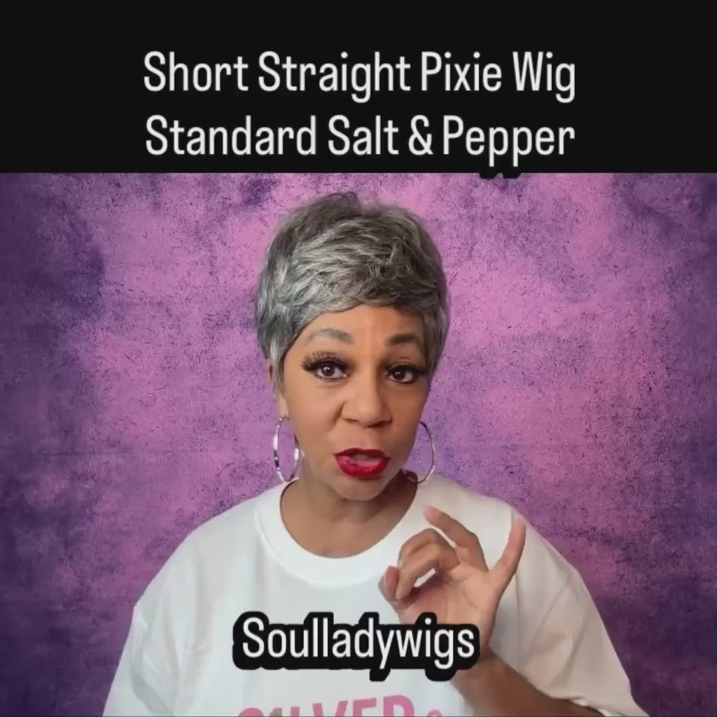 Soul lady wigs | Short Pixie Wig | Timeless & Classic Salt and Pepper Straight Pixie Haircuts Glueless Wig- model Magdaline_1ONLY