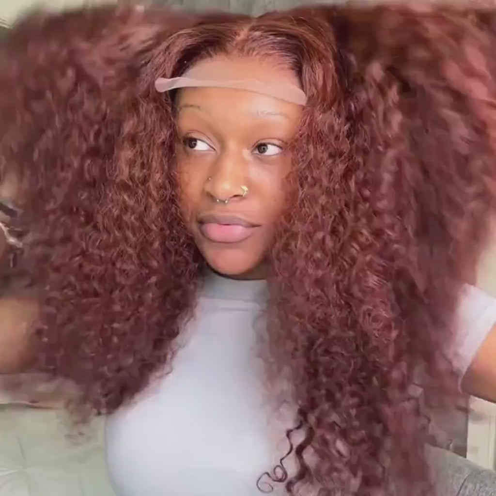 Soul lady Soul Lady Reddish Brown Jerry Curly Wig 5x5 HD Lace Middle Part Long Human Hair Wigs-model video