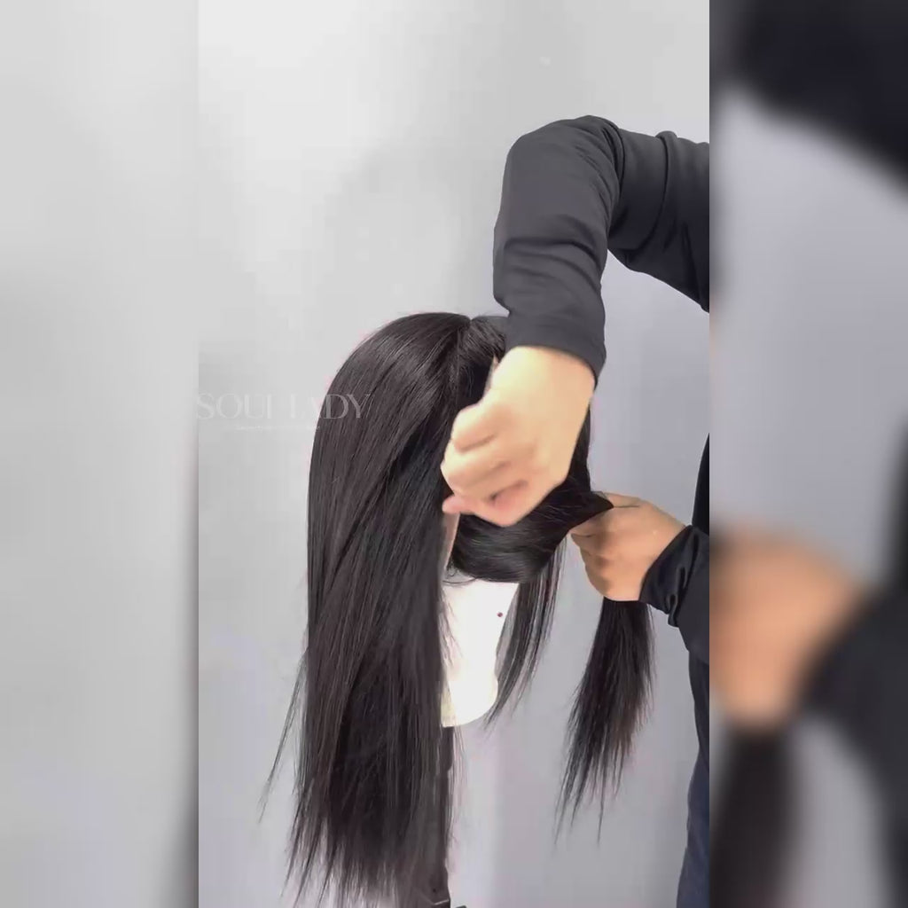 Glueless Medical Wig For Hair Loss Silk Top Full Lace Straight Human Hair Wigs For Women-partting show