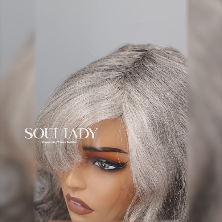 Salt And Pepper Wig Body Wave Real Silver Grey Human Hair Glueless Wigs For Women