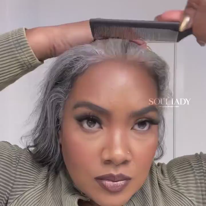 Salt And Pepper Human Hair Ponytail Extensions Silver Gray Body Wave Drawstring Ponytail Hair-video