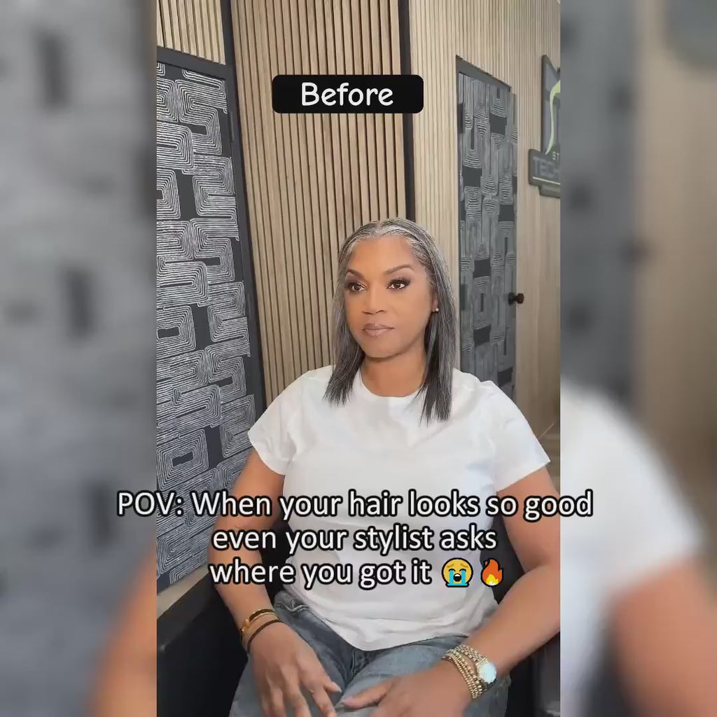 Gray Clip in Hair Extensions Salt and Pepper Straight Tape in