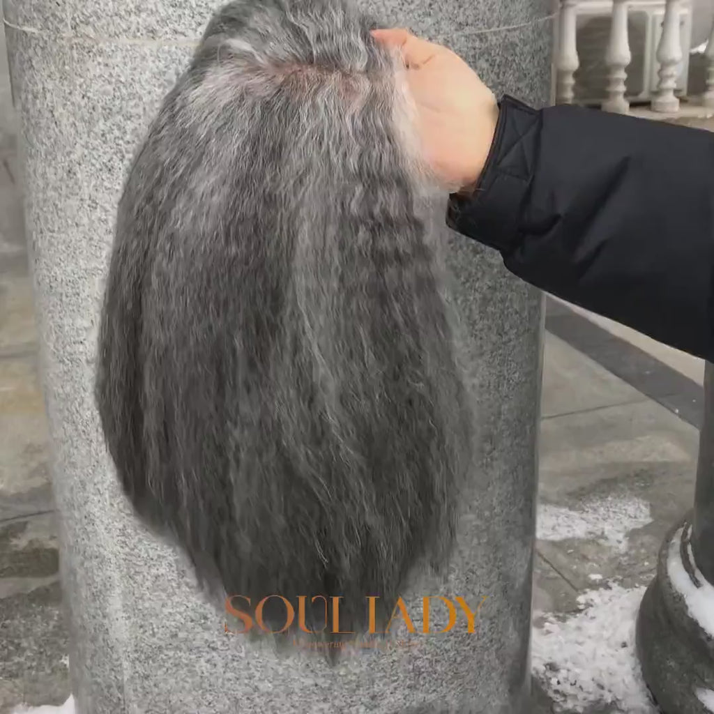 Soul Lady Salt And Pepper Wig For Seniors Yaki Straight Bob More Grey Human Hair 5x5 HD Lace Wigs For Women-video SHOW