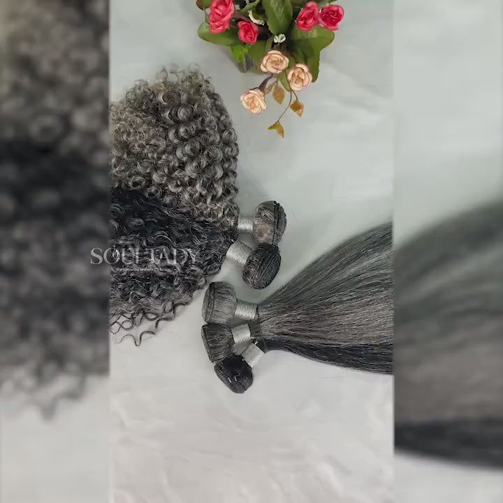 Salt And Pepper Curly Human Hair Bundles 1/2/3/4 Pcs/Lot Deal Natural Grey Hair Extensions
