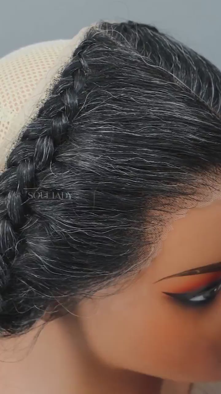 Soul lady Trendy Ready To Wear 13"x4" Lace Frontal For Turban Dark Salt And Pepper Human Hair Glueless Frontal Pieces-real frontal pieces show