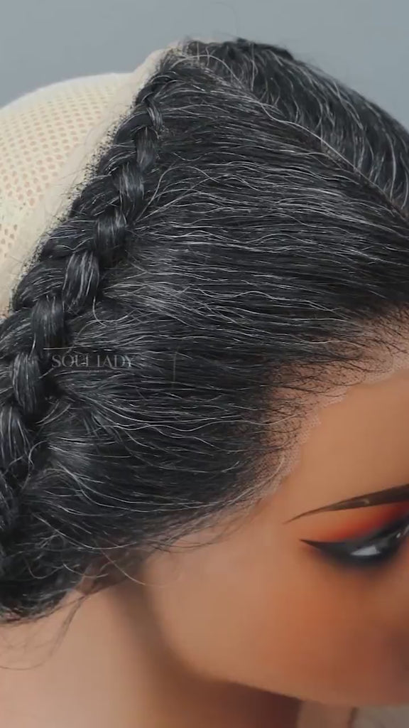 Soul lady Trendy Ready To Wear 13"x4" Lace Frontal For Turban Dark Salt And Pepper Human Hair Glueless Frontal Pieces-real frontal pieces show