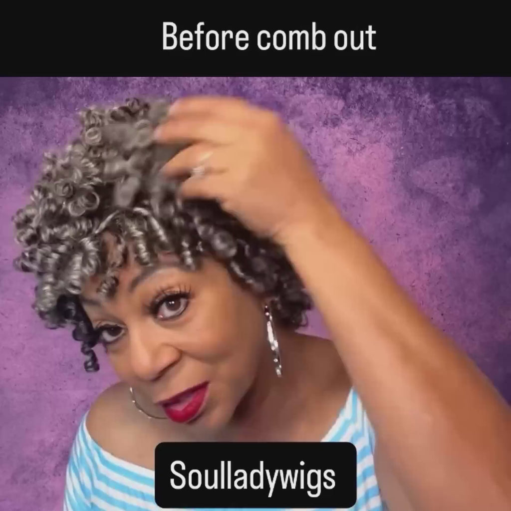 Soul Lady Glueless Human Hair Wig – Short Spiral Curls in Salt & Pepper for Mature Women | Ready to Wear gray wig for  older women over 50 year old-Magdaline-1ONLY