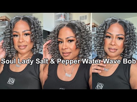 Seniors Salt And Pepper Wig Water Wave More Grey Human Hair 5x5 HD Lace Bob Wigs-video-Ms. Nezzy