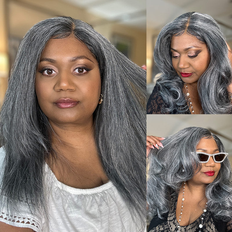 Soul Lady Salt And Pepper Wig Straight Hair Long Wig 5x5 HD Lace Wigs For Elegant Seniors Women-Kenton and habiba-hair video
