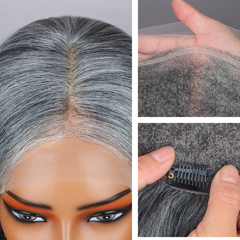 Grey Human Hair Topper 9x6 Swiss HD Lace Closure Salt and  display picture 3