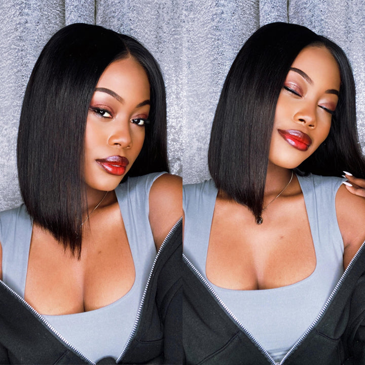 Short Human Hair Wigs for Black Women Body Wave Short Wavy Bob Wig with Side  Part 5x5x1 Loose Wave Human Hair Wig 150% Density Glueless Lace Wig with  Pre plucked Baby Hair