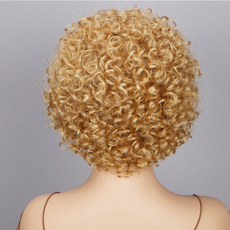 Soul Lady Short Afro Wigs Golden Blonde Boom Bouncy Curly Wig Real Human Hair Glueless Wear And Go Wigs-back show