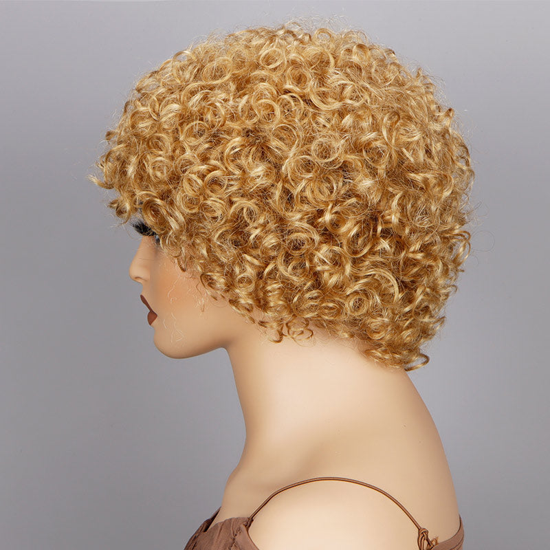 Soul Lady Short Afro Wigs Golden Blonde Boom Bouncy Curly Wig Real Human Hair Glueless Wear And Go Wigs-side show