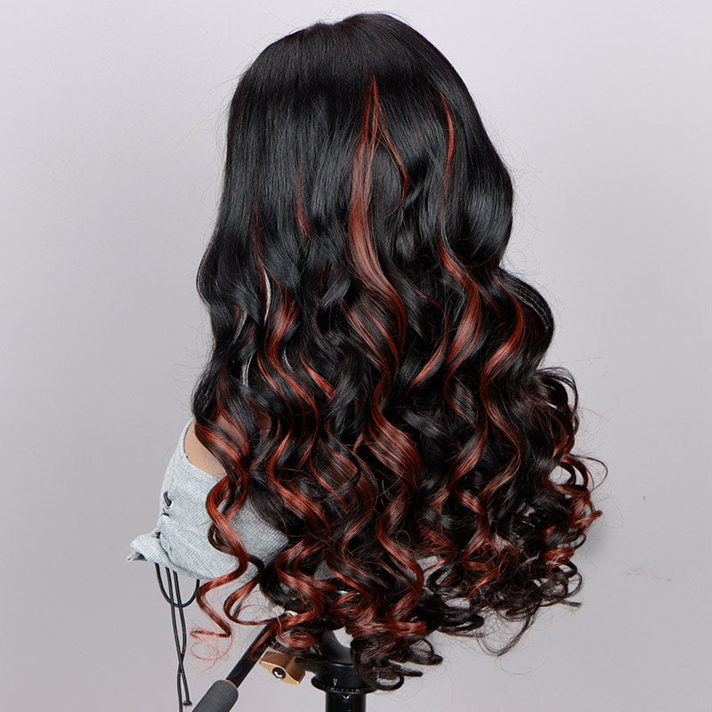Soul Lady Red Copper Peekaboo Highlight Wig Long Body Wave Hair Glueless 6x4 Pre-cut Lace Wig With Bleached Knots