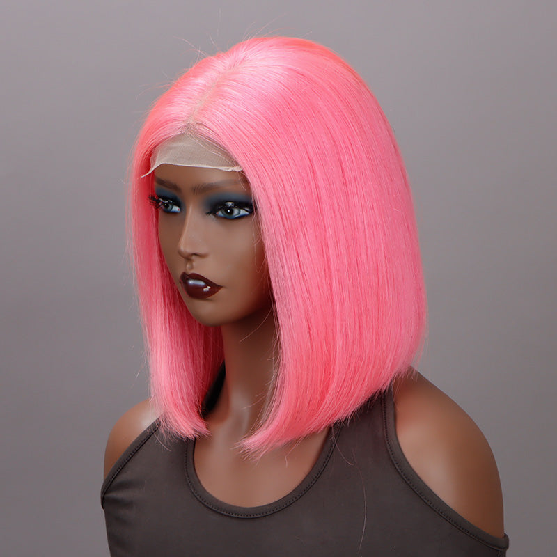 Soul Lady Barbie Pink Bob Silky Straight Human Hair 5x5 HD Lace Closure Wigs Middle Part Lob-side part