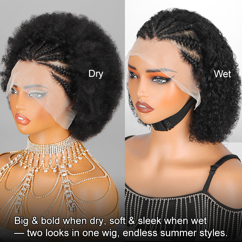 Glueless 13x4 HD Lace Front Human Hair Braided Wigs Afro Curly