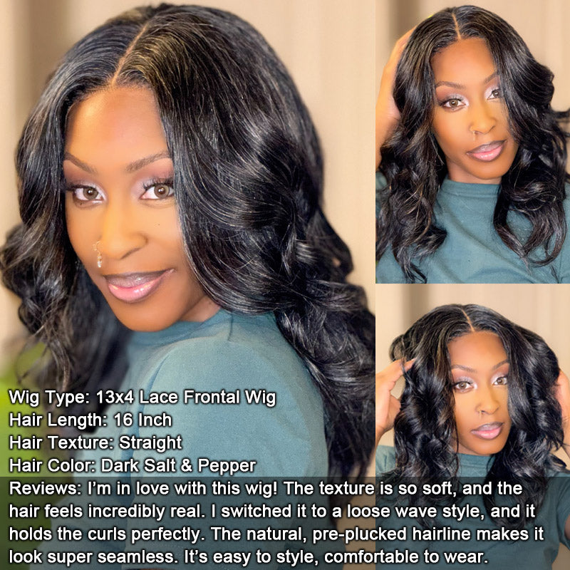Custom Dark Salt And Pepper Silky Straight Hair Full Frontal 13x4 HD Lace Wig 100% Real Human Hair Pre Plucked Hairline-ITS-Jasmine-Nichole
