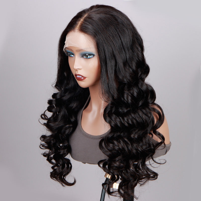 Soul Lady 13x4.5 Full Frontal HD Lace Wig Loose Wave Human Hair Wig Pre Plucked With Bleached Knots-side front show