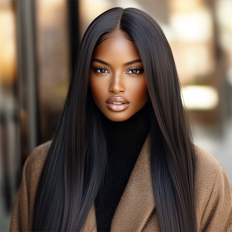 Soul Lady 13x4.5 Silky Straight Hair HD Lace Full Frontal Wig Human Hair Pre Plucked With Bleached Knots-model