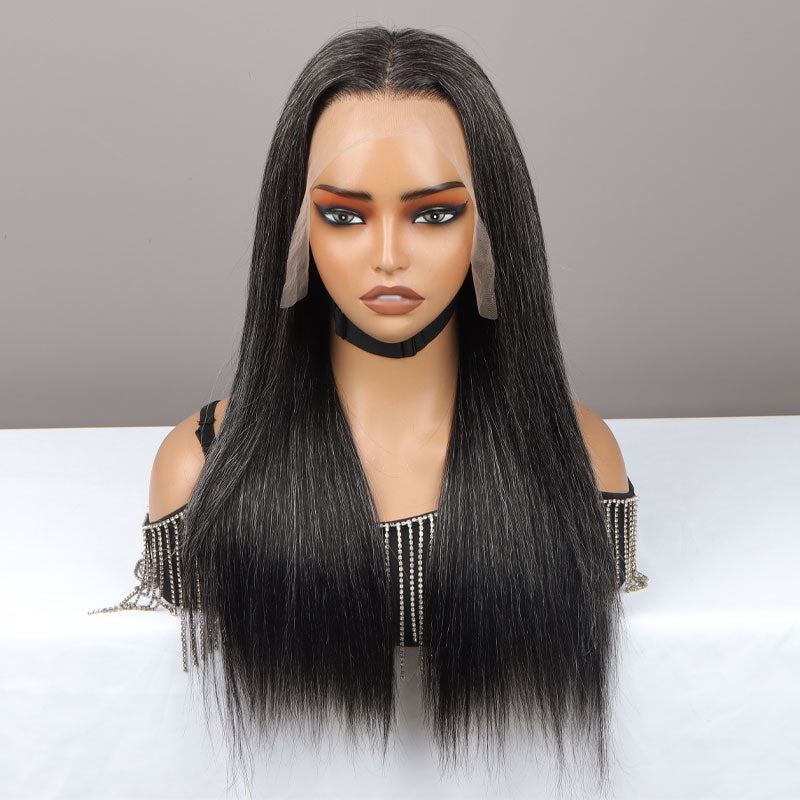 Dark Salt And Pepper Silky Straight Hair Full Frontal 13x4.5 HD Lace Wig 100% Real Human Hair Pre Plucked Hairline