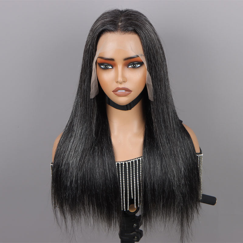 Dark Salt And Pepper Silky Straight Hair Full Frontal 13x4.5 HD Lace Wig 100% Real Human Hair Pre Plucked Hairline