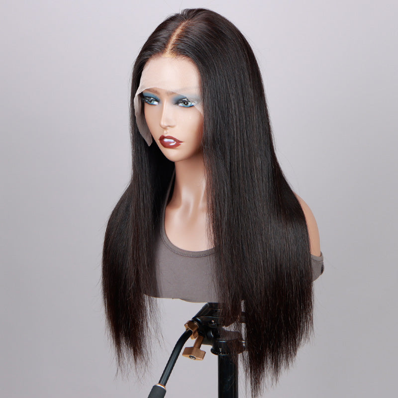 Soul Lady 13x4.5 Full Frontal HD Lace Wig Silky Straight Human Hair Wig Pre Plucked With Bleached Knots-side front show