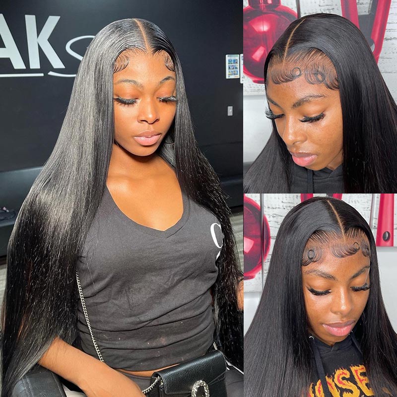 Soul Lady 13x4.5 Silky Straight Hair HD Lace Full Frontal Wig 100% Human Hair Pre Plucked With Bleached Knots-hairline