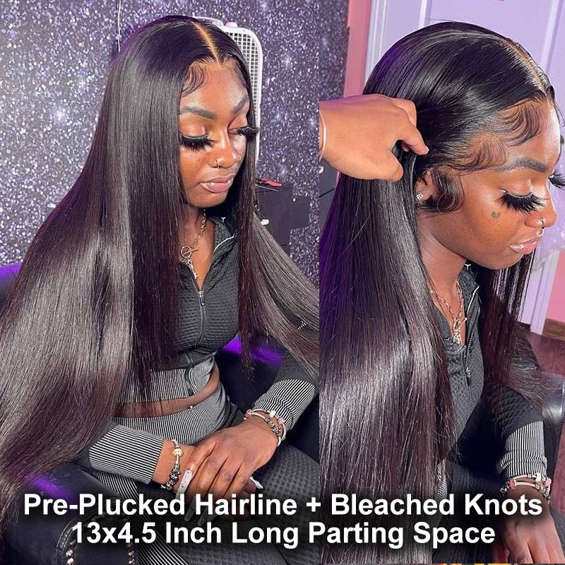 Soul Lady 13x4.5 Silky Straight Hair HD Lace Full Frontal Wig 100% Human Hair Pre Plucked With Bleached Knots