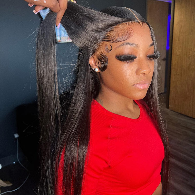 Soul Lady 13x4.5 Silky Straight Hair HD Lace Full Frontal Wig 100% Human Hair Pre Plucked With Bleached Knots