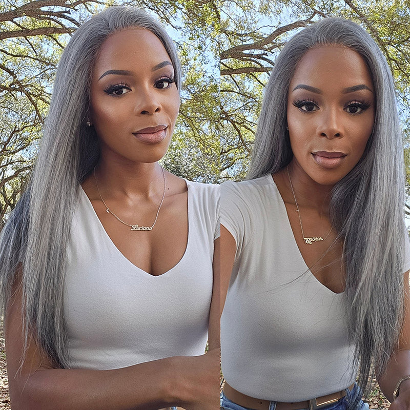 Glueless Gray 13x4 HD Lace Frontal Wigs Salt and Pepper Straight