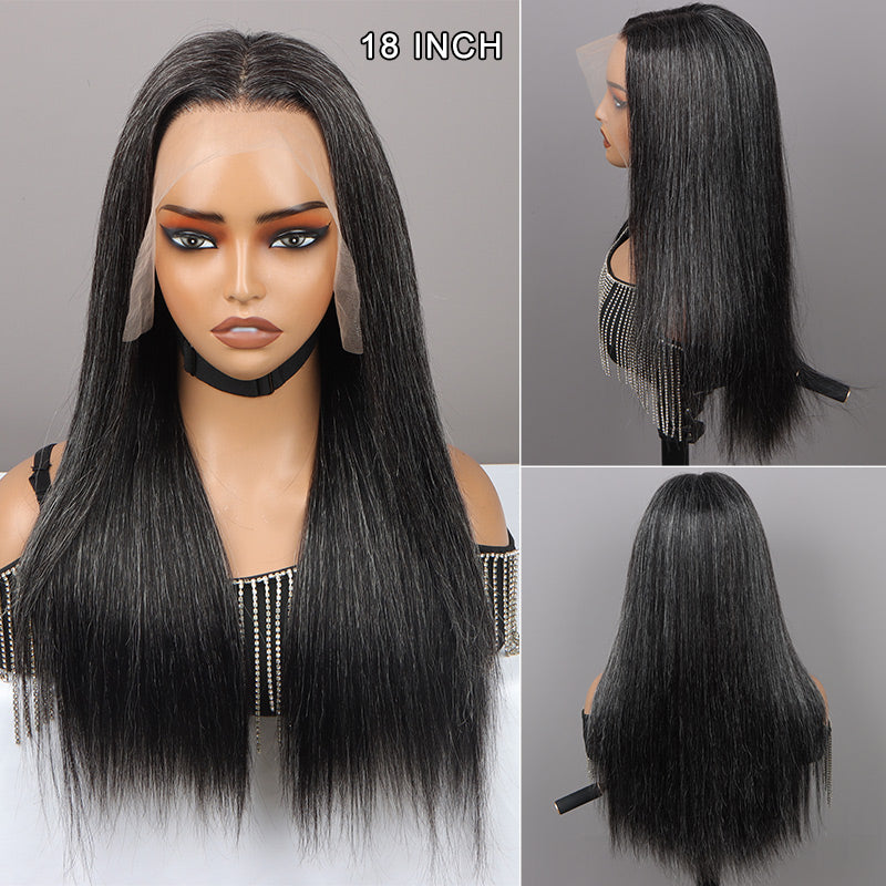 Dark Salt and Pepper Straight Human Hair Wigs 13x4 HD Lace  display picture 2