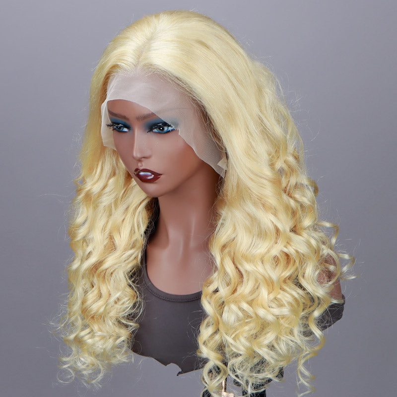 Soul Lady Babbie Blonde Wig Long Loose Wave Hair 13x4 HD Lace Full Frontal Wig With Pre Plucked And Bleached-side show