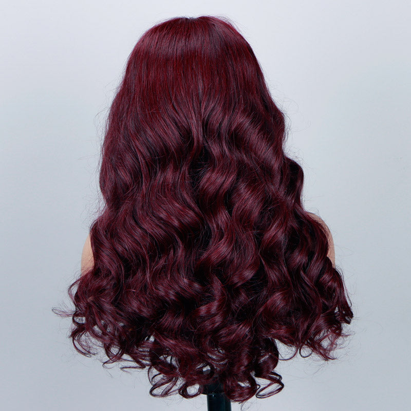 Soul Lady Body Wave 99J Dark Burgundy Wig Long Human Hair 5x5 HD Lace Wigs Middle Part-back