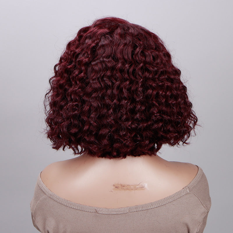 Burgundy Short Wig 100% Human Hair Glueless Water Wave 8 Inch Red Curly Short Wig main image 3