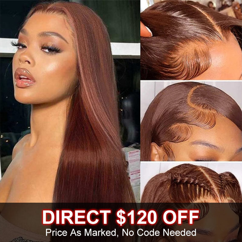 Soul Lady Flash Sale $120 Off #33 Reddish Brown Straight HD Lace Wig Auburn Copper Color Human Hair Wigs